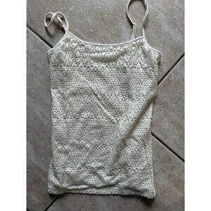 Ann Taylor Loft Cami Tank Top Overlay Knit White with Gold Sz Medium